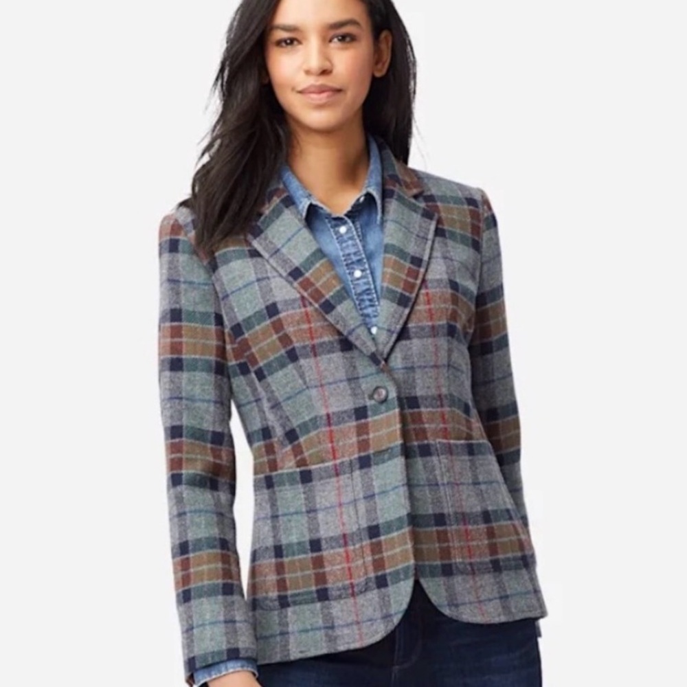 Pendleton Gray Plaid Wool Blazer with Blue and Brown Accents